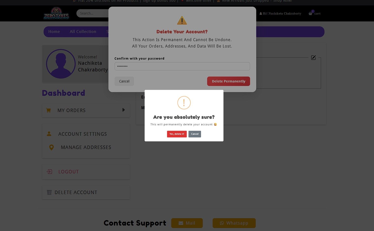 Delete account option